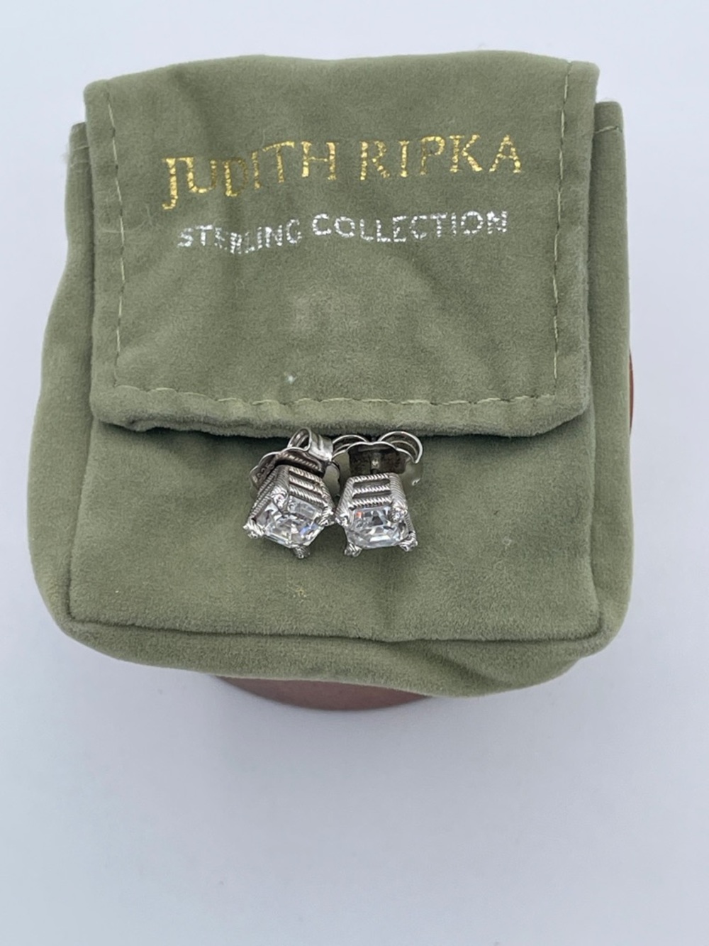 Judith Ripka Clear Stone Asscher-Cut Stud Earrings in Silver Tone - Picture 2 of 6